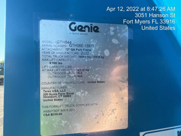 2022 GENIE GTH-844